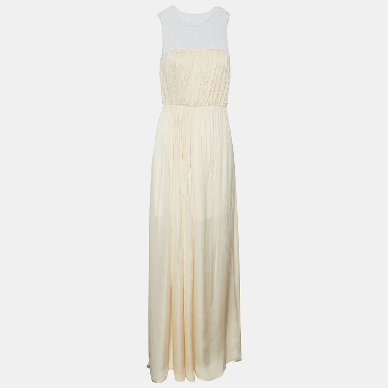 Stella Mccartney Cream Silk & Lace Sleeveless Maxi Dress M